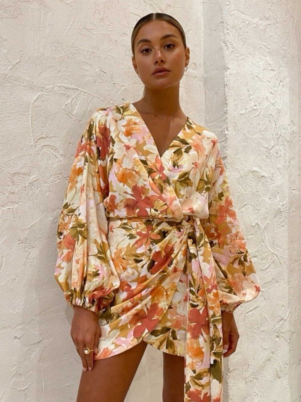 Significant Other Kenna Linen Blend Floral Mini Wrap Dress Size 10
